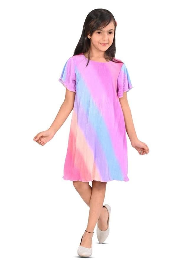 Girls Multicolour Printed 100% Cotton Regular Fit Dress - Image 1