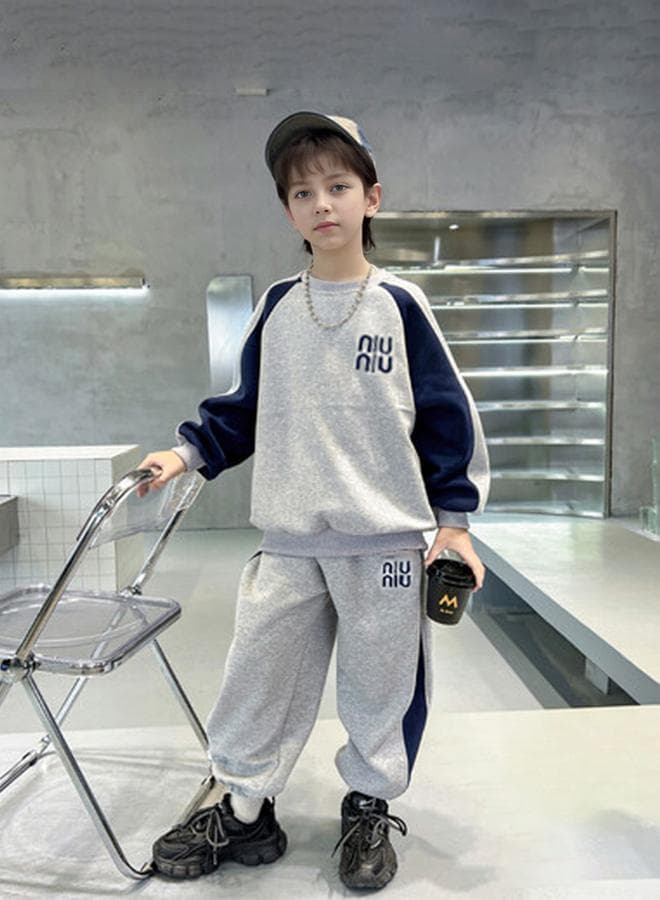 Teens Grey Color Block Sweatshirt and Joggers Set - Image 1