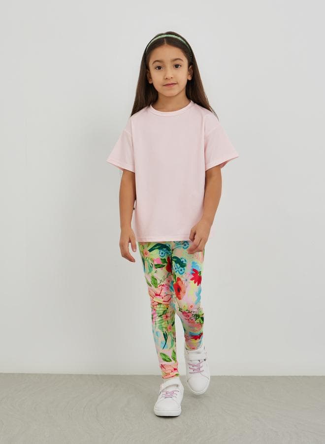 Flower Patch T-Shirt and Striped Leggings Set - Image 1