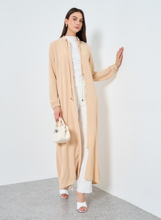 Take Two Beige Zip-Up Maxi Kimono for Women - Image 1