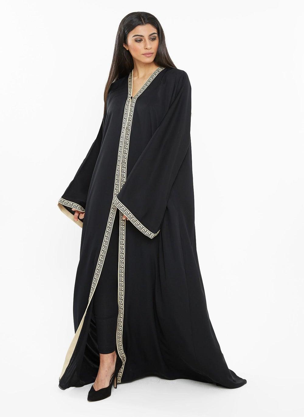 Black Gold Embroidery Lace Abaya AJ103A - Image 1