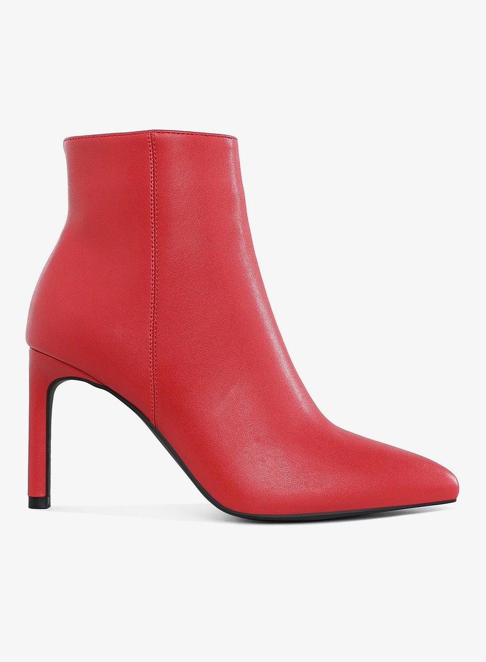 Red Textured Stiletto Ankle Boots - Image 1