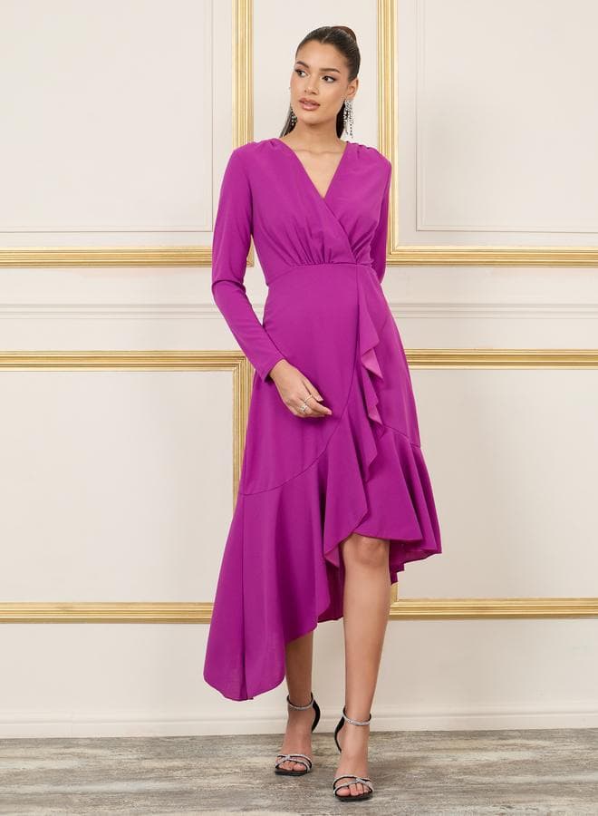 Styli Ruffle Asymmetric Hem A-Line Midi Dress - Image 1