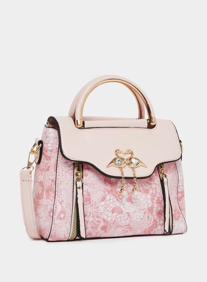 Take Two Floral Pattern Handbag with Flap Charm - Image 1