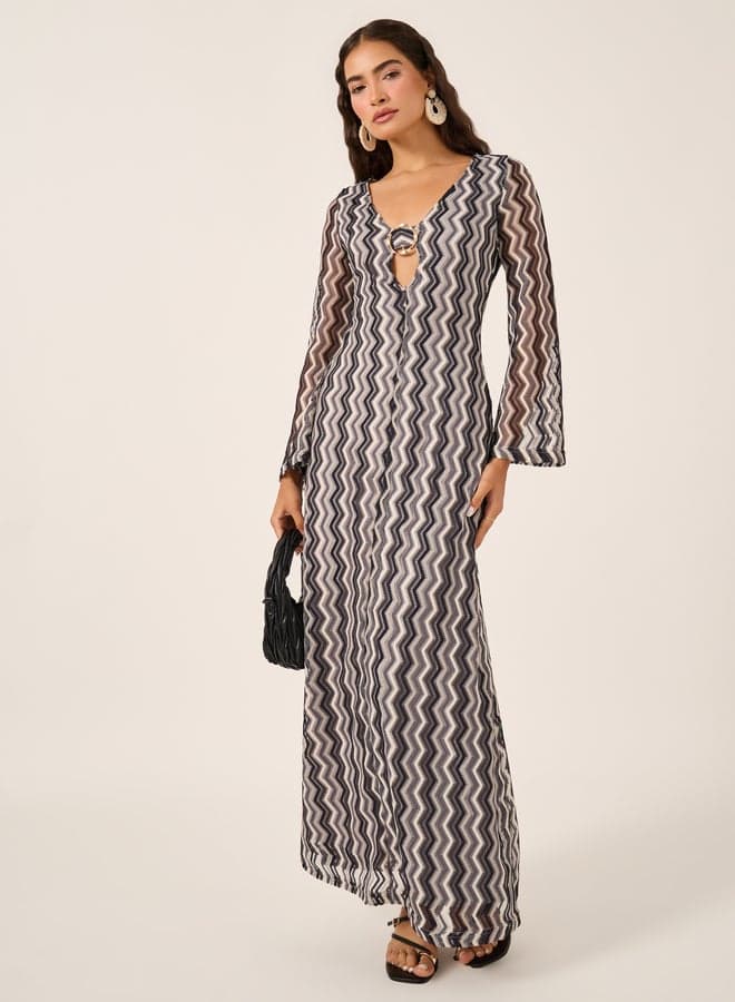 Chevron Cut-Out Shift Maxi Dress with Ring Detail - Image 1