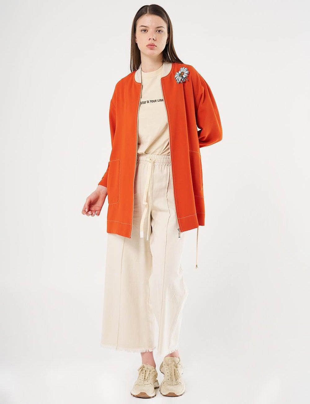 Terracotta Brooch-Embellished Crepe Jacket - Image 1