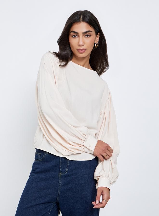 Styli Cream Balloon Sleeve Blouse - Image 1