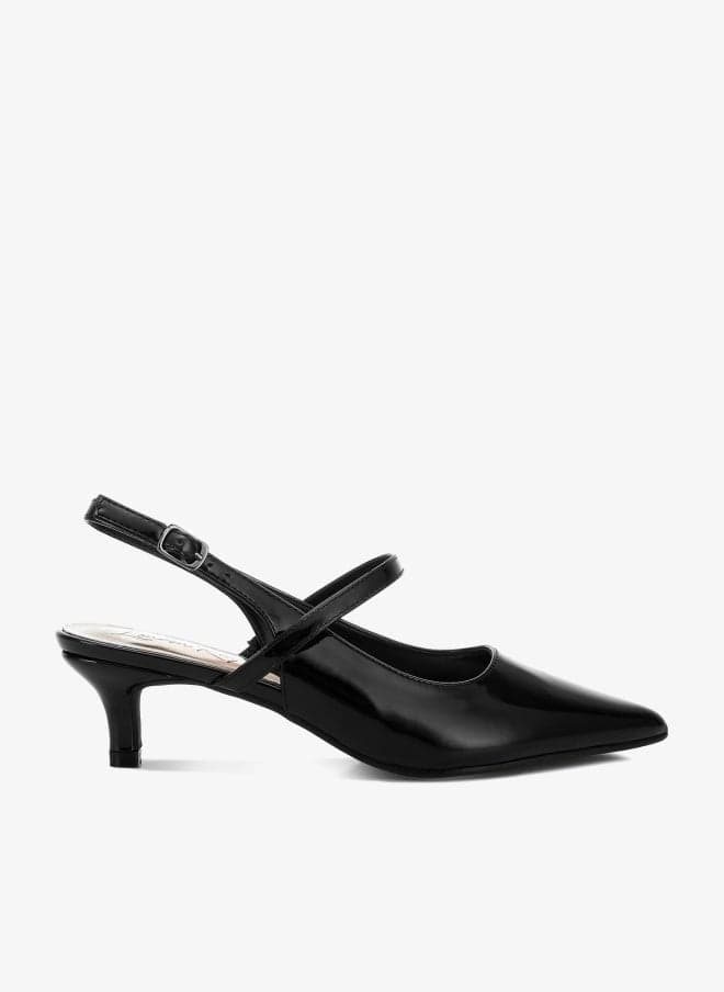 Black Kitten Heel Slingback Sandals SH5197 - Image 1