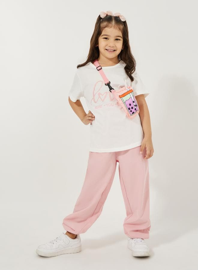 Pack of 3 Slogan Print T-Shirt, Cuffed Joggers & Sling Bag - Image 1