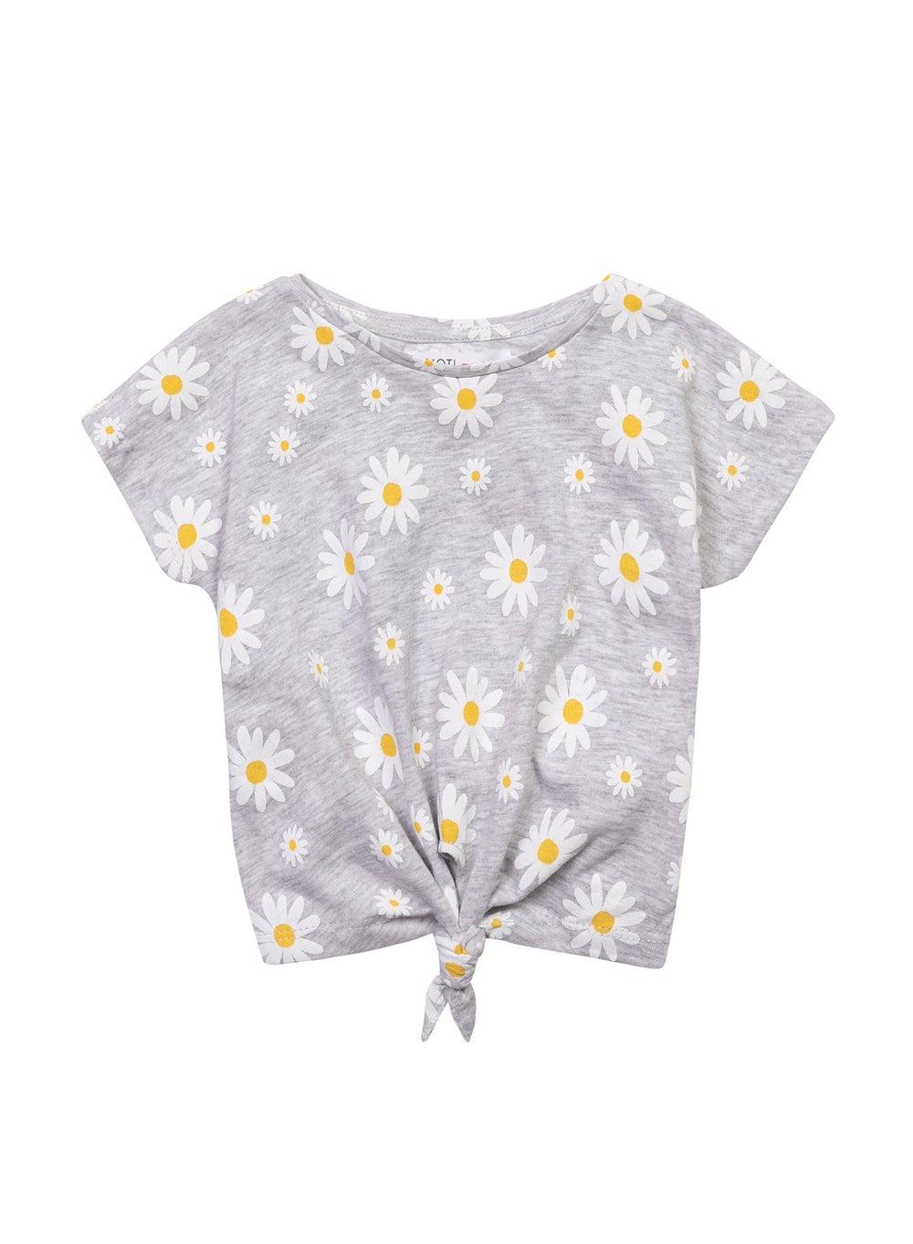 Girls Grey Cropped Tie Front Summer T-Shirt - Image 1