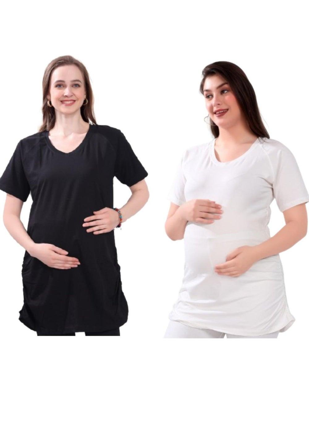 TUMMY Pack of 2 Black and White Maternity T-Shirt - Image 1