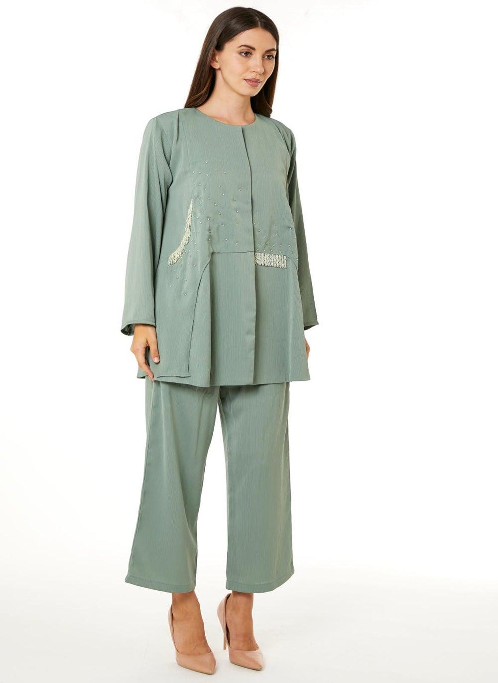 Light Green Zoom Hand-Embellished Travel Wear Set - Image 1