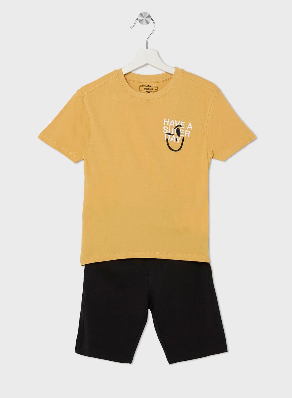 Boys 2-Piece Cotton T-Shirt and Black Shorts Set - Image 1