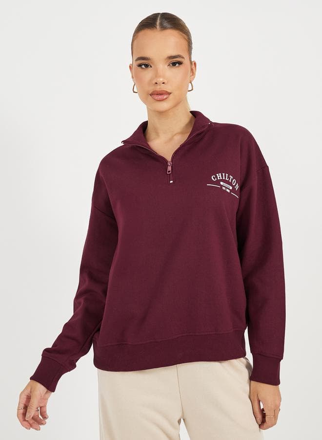Regular Fit Half Zip Slogan Sweatshirt - Image 1