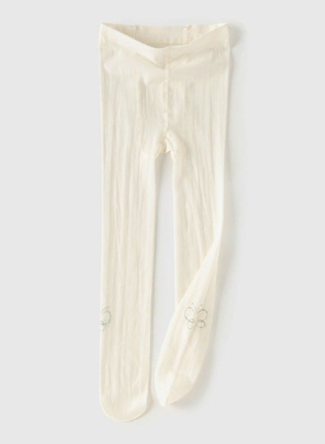 Beige Butterfly Tights for Girls - Image 1