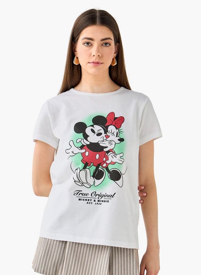Mickey and Minnie Mouse Cotton T-Shirt for Women - Image 1