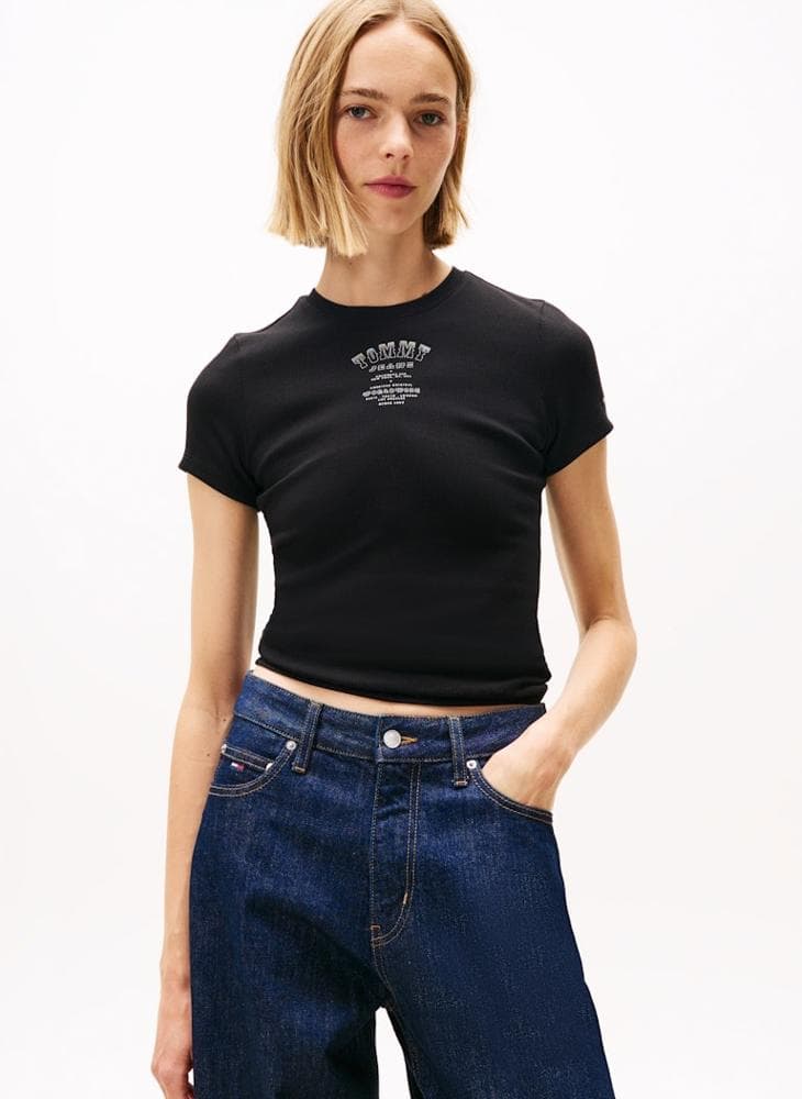 Graphic Crew Neck Slim-Fit Cotton T-Shirt - Image 1