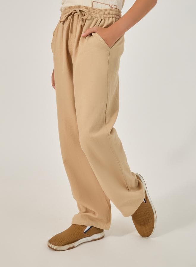 Styli Relaxed Fit Linen Pants with Drawstring - Image 1