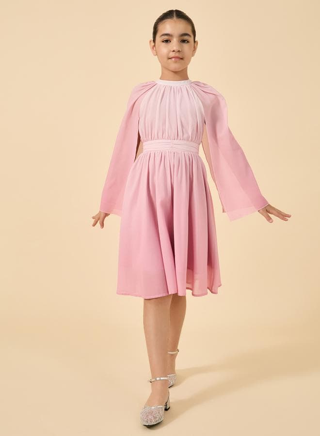 Pink Cape Sleeve Girls Special Occasion Dress - Image 1