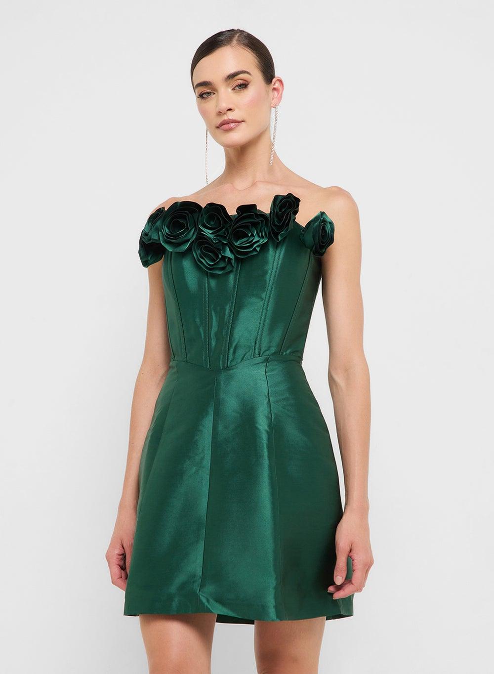 Eclat Luxe Floral Corsage Bandeau A-Line Mini Dress - Image 1