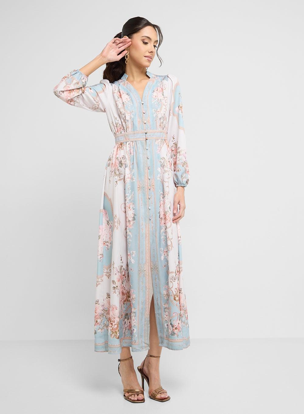 Floral Button-Front Long Sleeve Maxi Dress - Image 1
