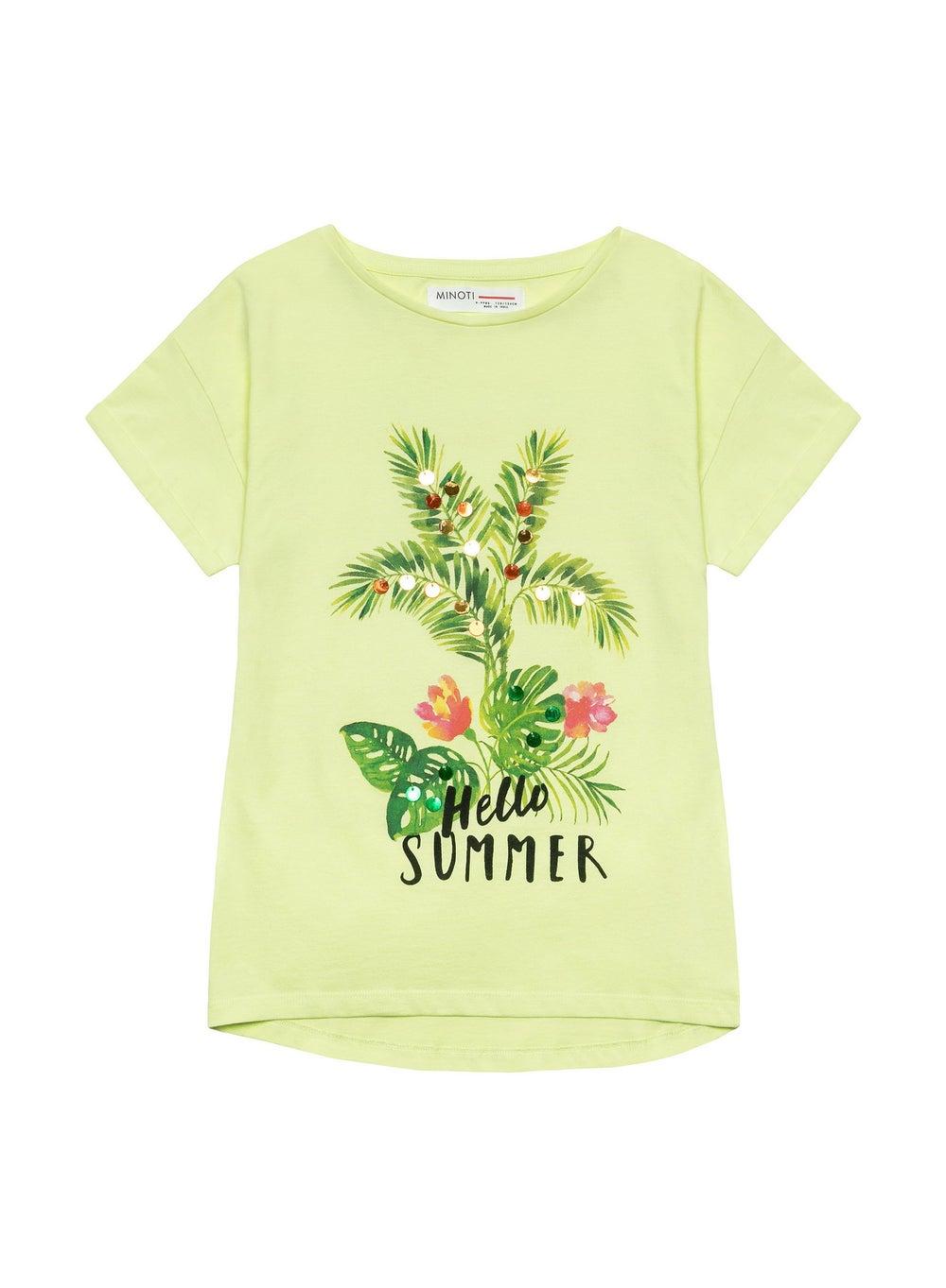 Girls Green Drop Hem Summer Print T-Shirt - Image 1