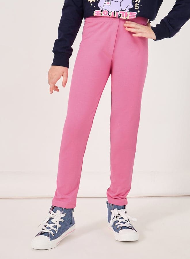 Girls Solid Leggings with Elastic Waistband - Image 1