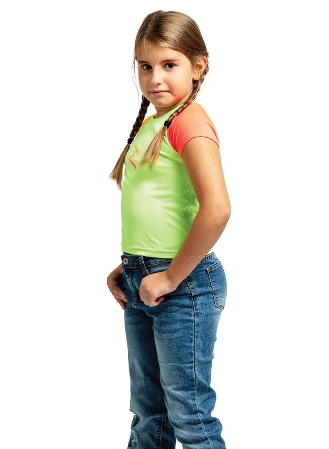 Girls Raglan Sleeve Colour-Block Glitter Print Top - Image 1