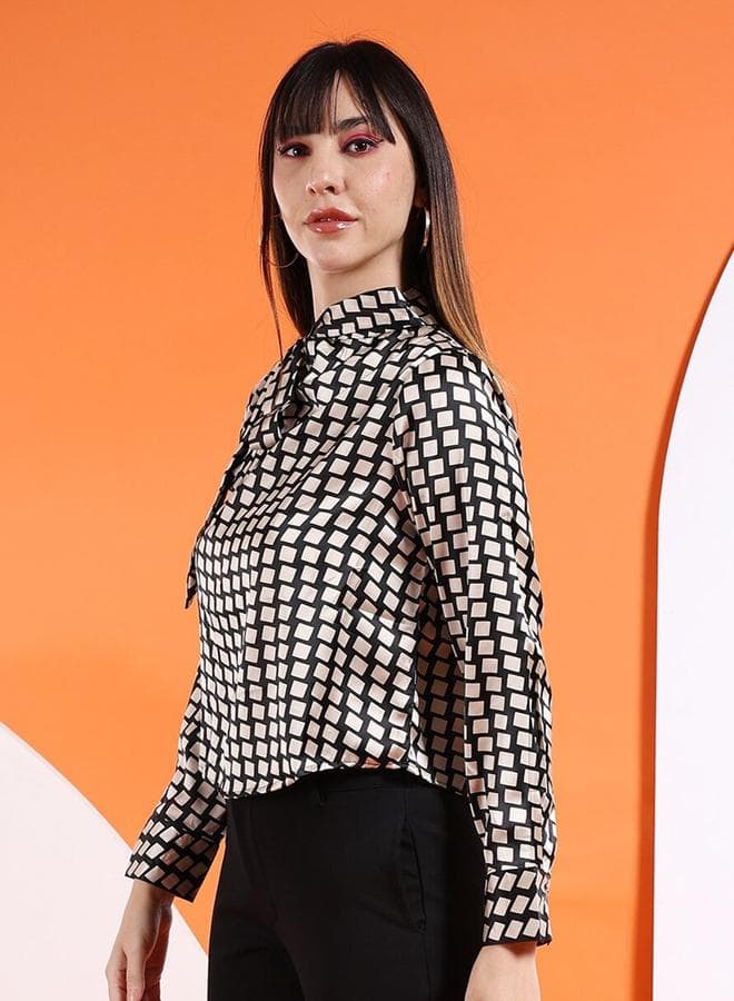 Freehand Women Black Geometric Print Long-Sleeved Top - Image 1