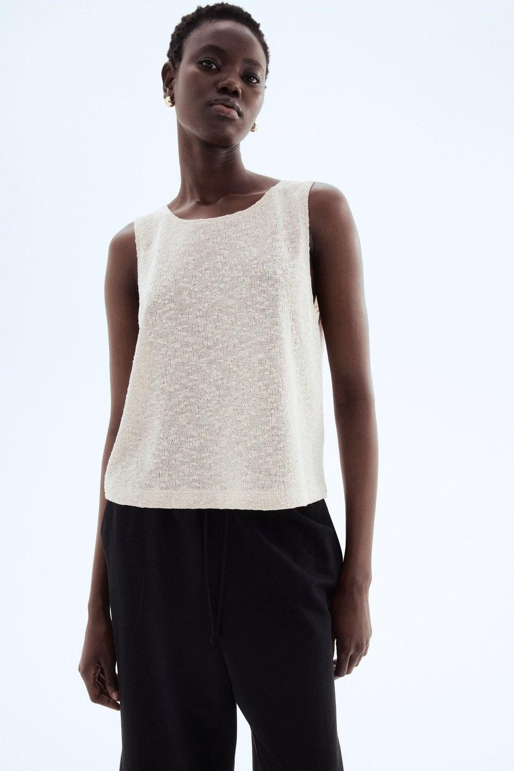 Textured-Knit Round Neck Vest Top - Image 1