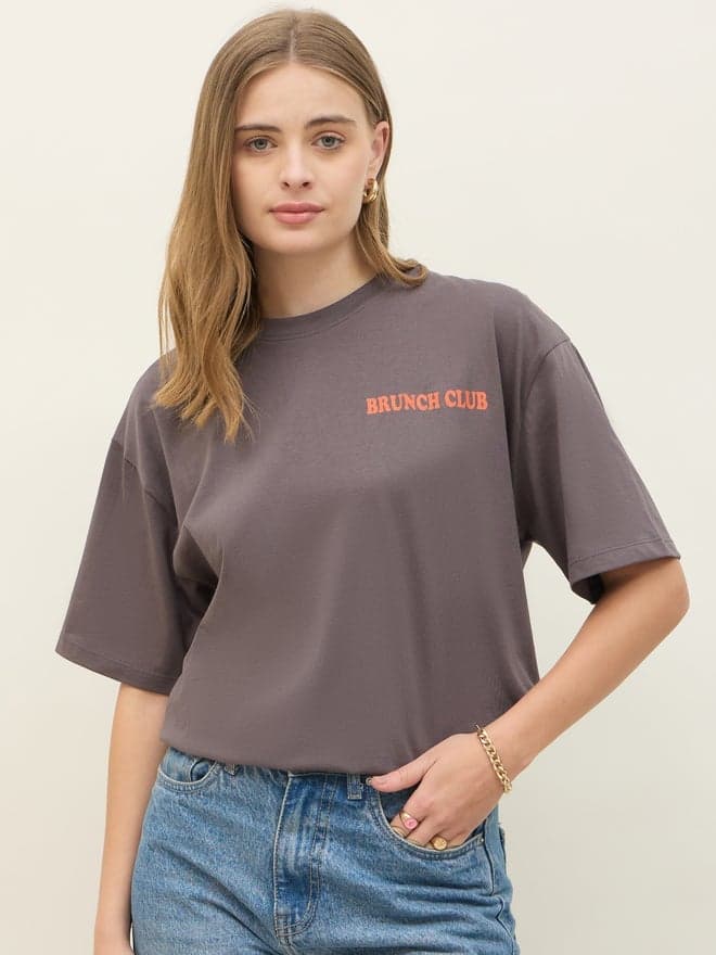 Brunch Club Oversized Graphic Short Sleeve T-Shirt - Image 1