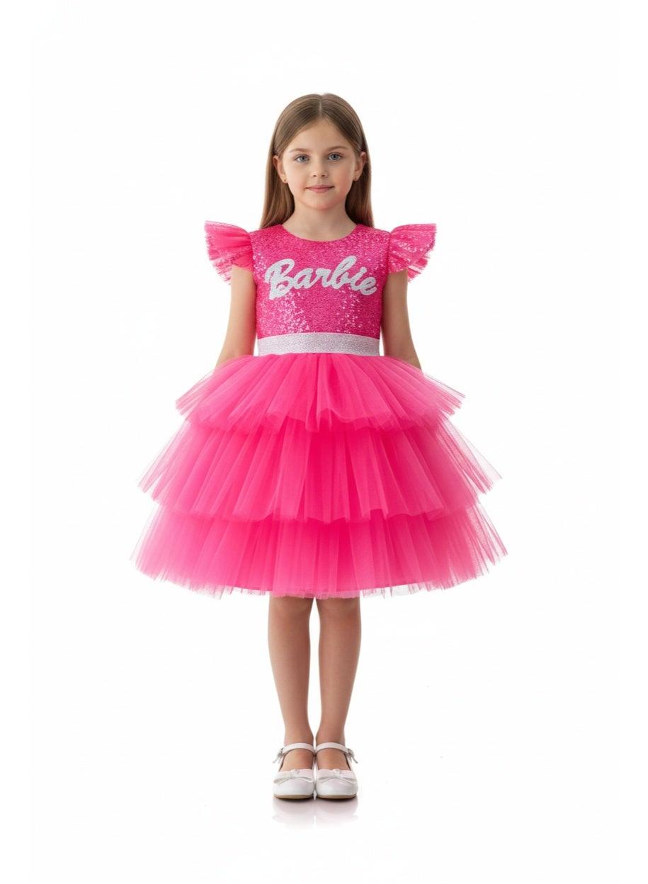 D'Daniela Bright Pink Layered Tulle Party Dress - Image 1