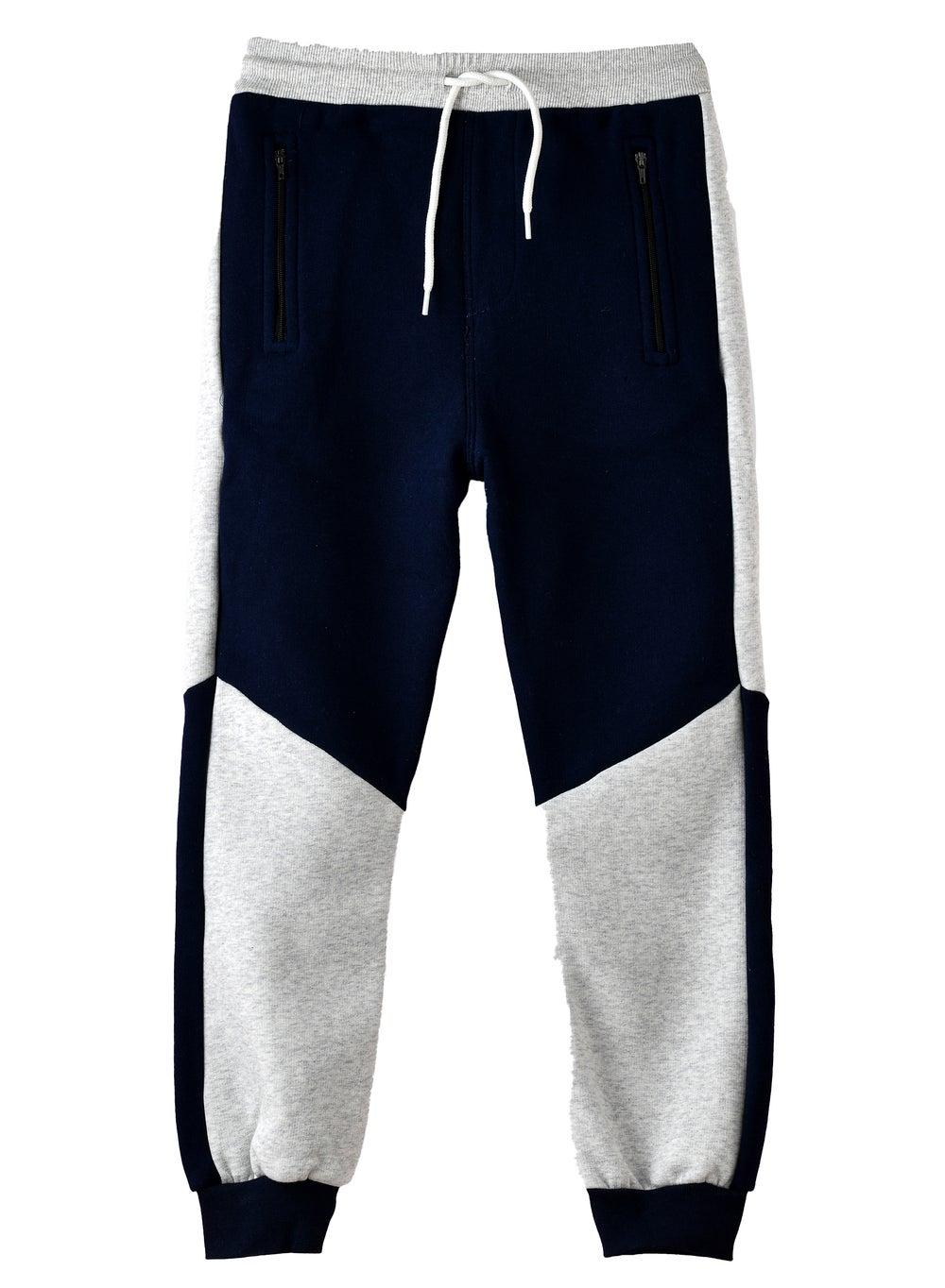 Boys Navy and Grey Color Block Jogger Pants - Image 1