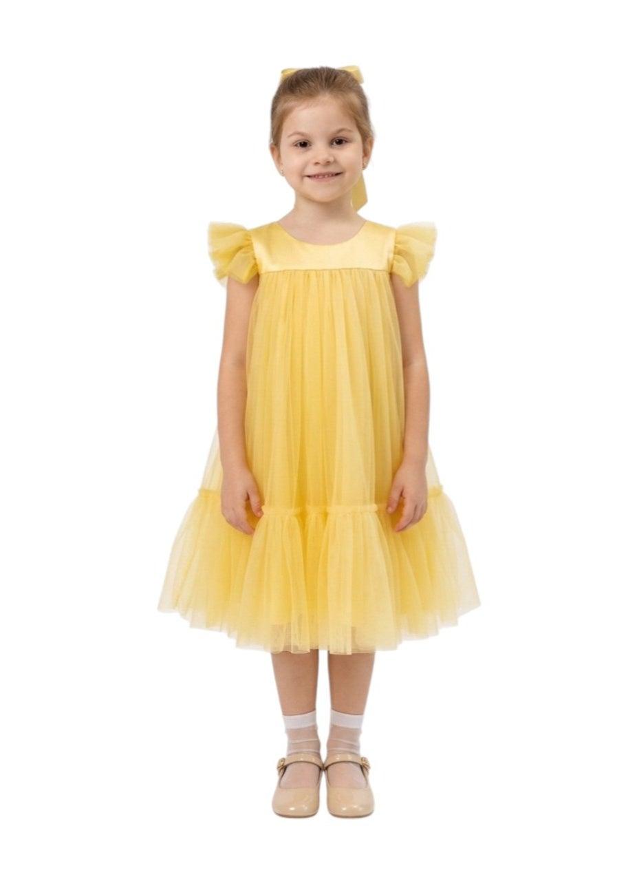 Yellow Ruffled Tulle Dress for Girls - Image 1