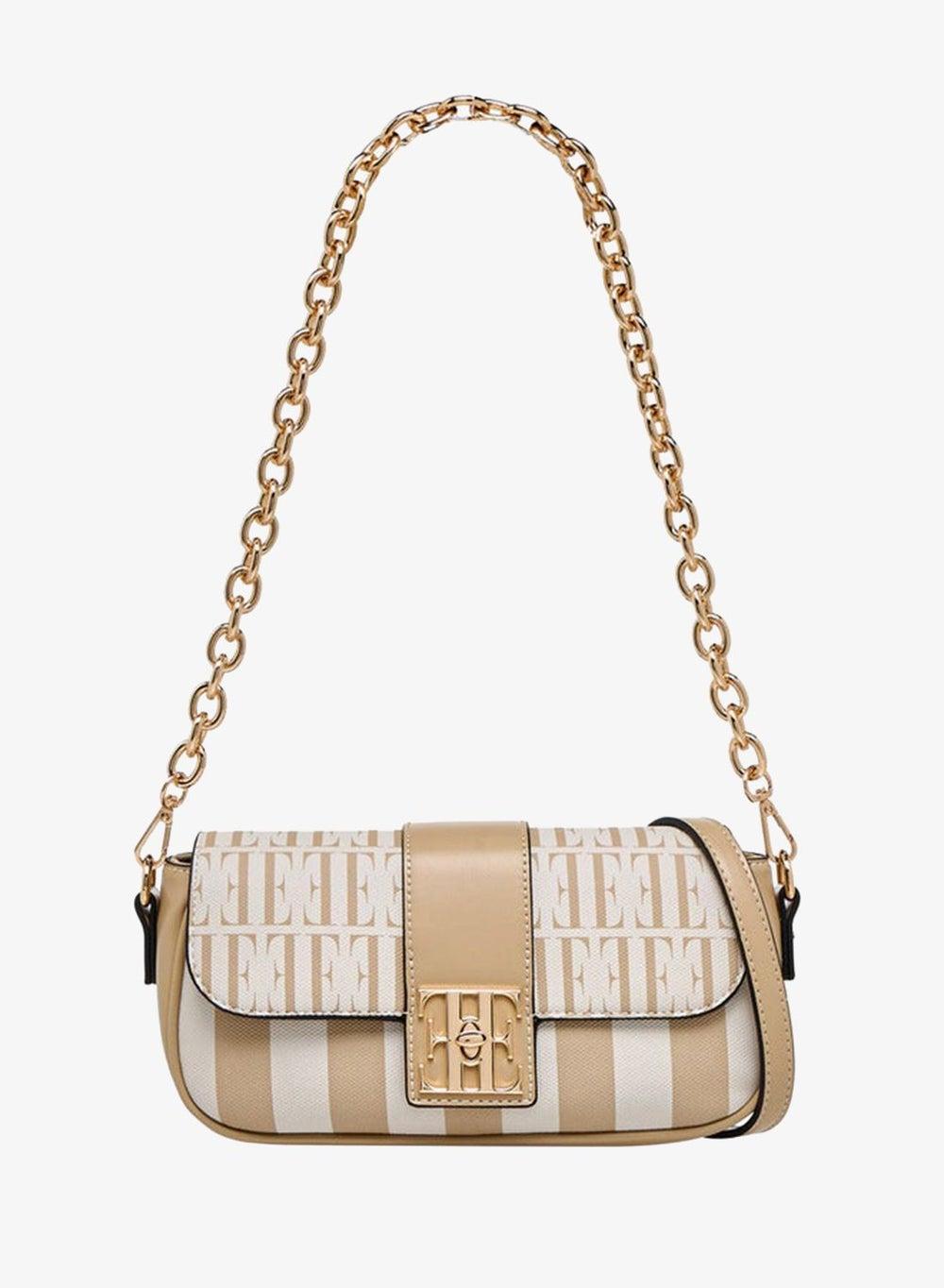 Monogram Print Crossbody Bag with Chain Strap - Image 1
