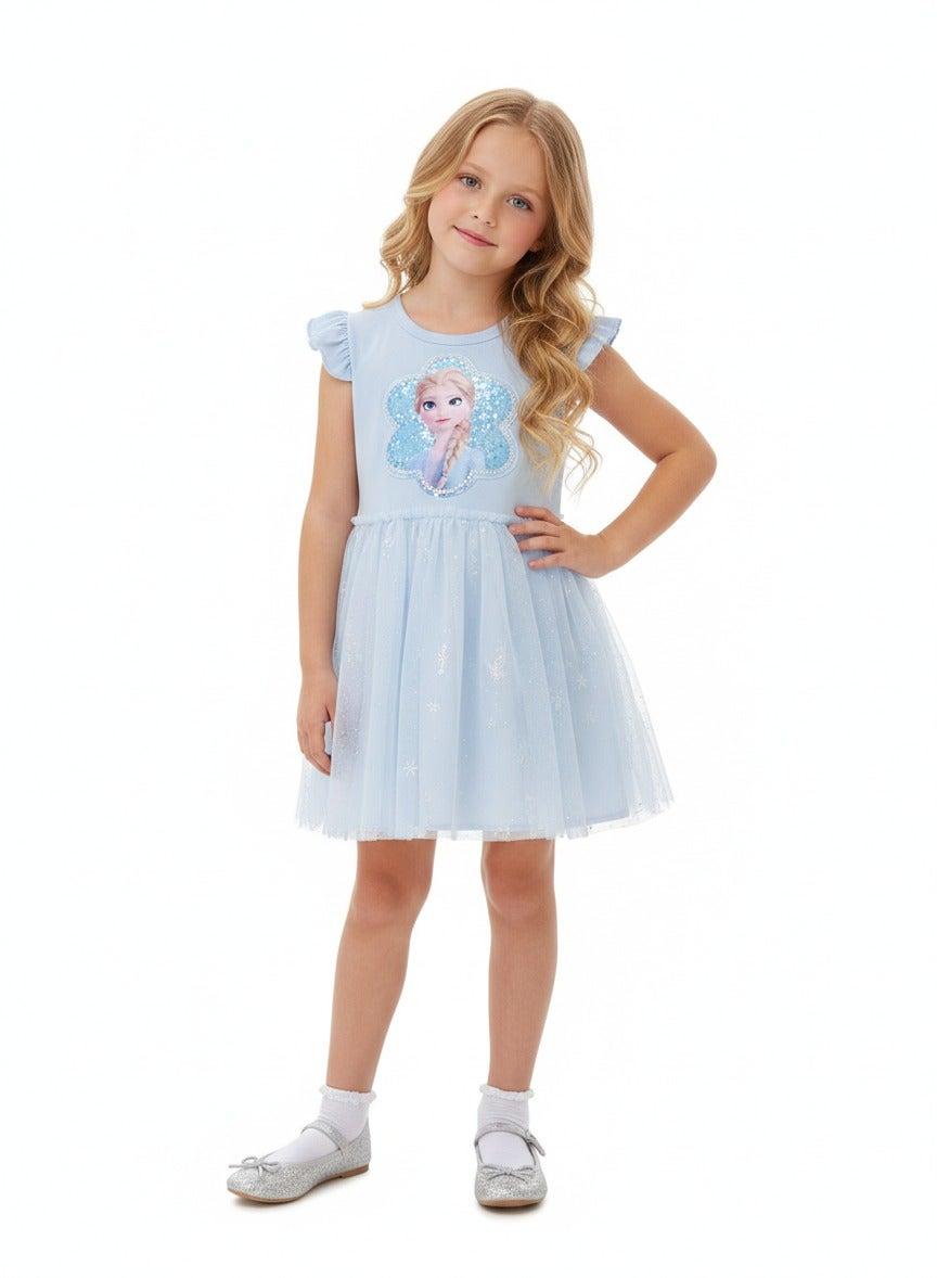 Light Blue Character Print Girls Dress - Image 1