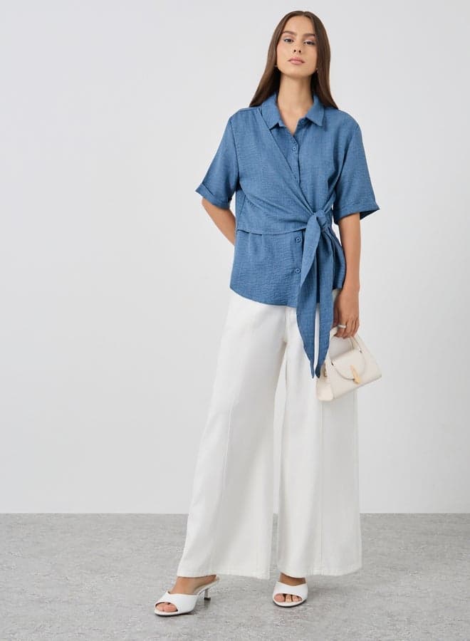 Textured Short Sleeve Wrap Blouse - Image 1