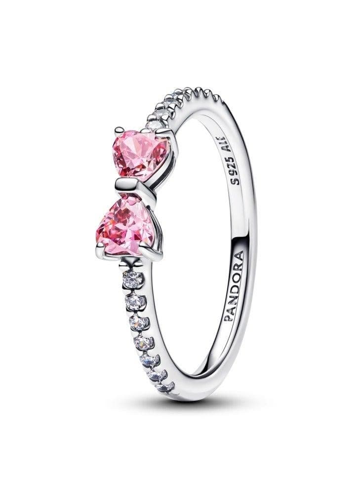 Sparkling Pink Bow Sterling Silver Ring - Image 1