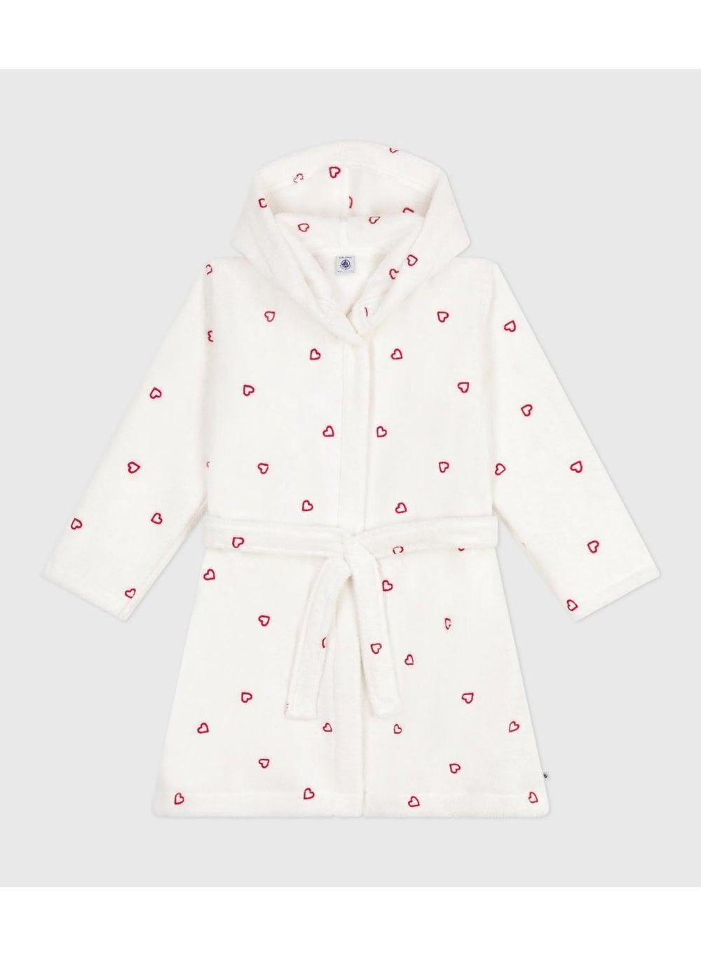 Children's Cotton Terry Bathrobe with Embroidered Hearts - Image 1