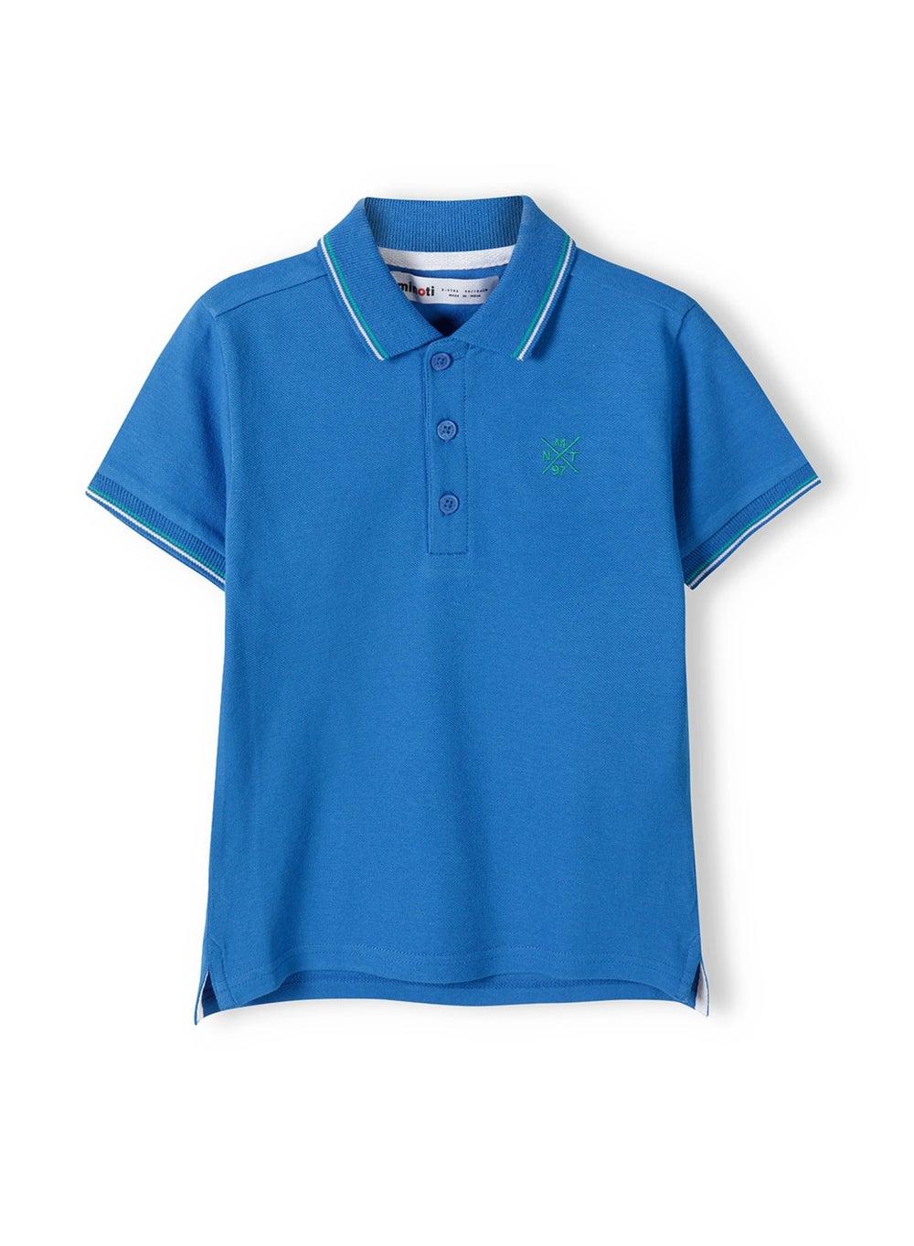 Blue Boys Polo Shirt with Contrast Tipping - Image 1