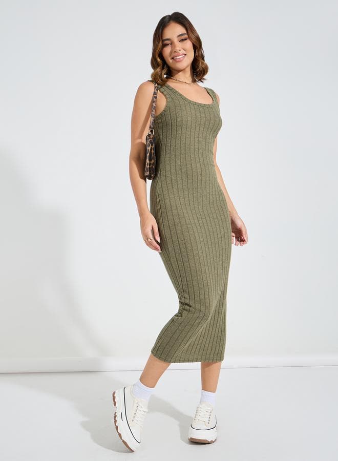 Olive Ribbed Tank Midi Dress - Image 1