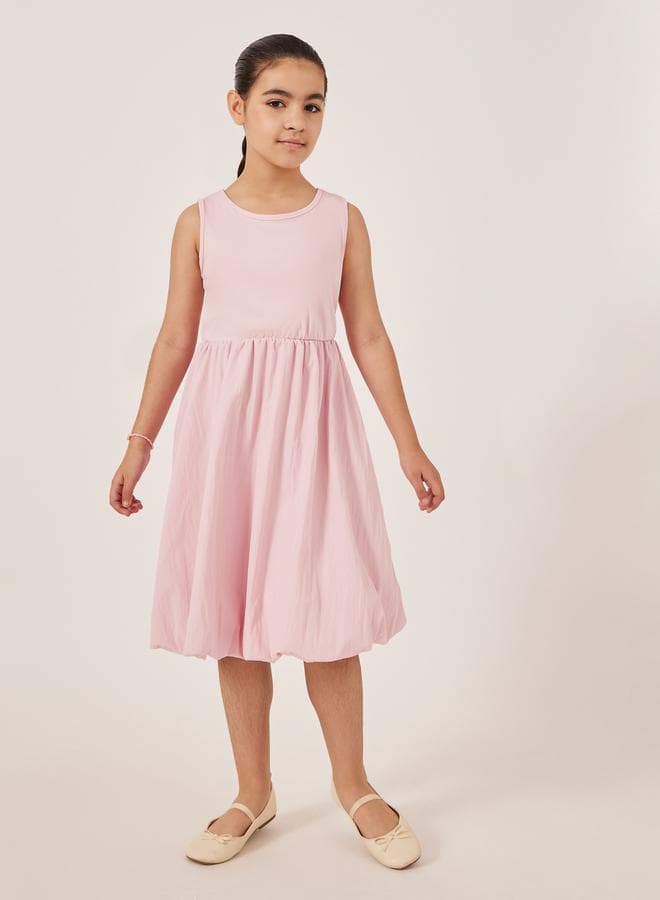 Styli Light Pink Sleeveless Balloon Dress with Gathered Waist - Image 1