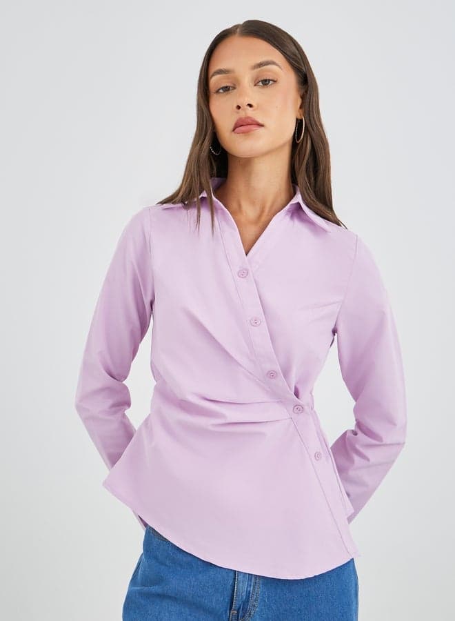 Styli Solid Wrap Long Sleeve Shirt - Image 1