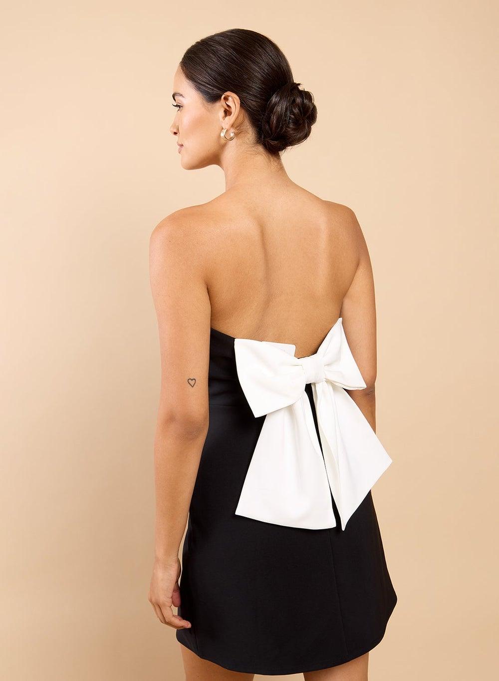 Contrast Bow Detail Bandeau Mini Dress - Image 1