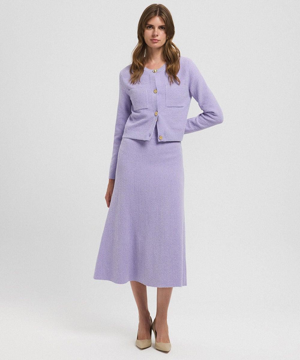 Textured Midi A-Line Knit Skirt - Image 1