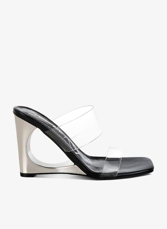 Black Fantasy Wedge Heel Clear Sandals - Image 1