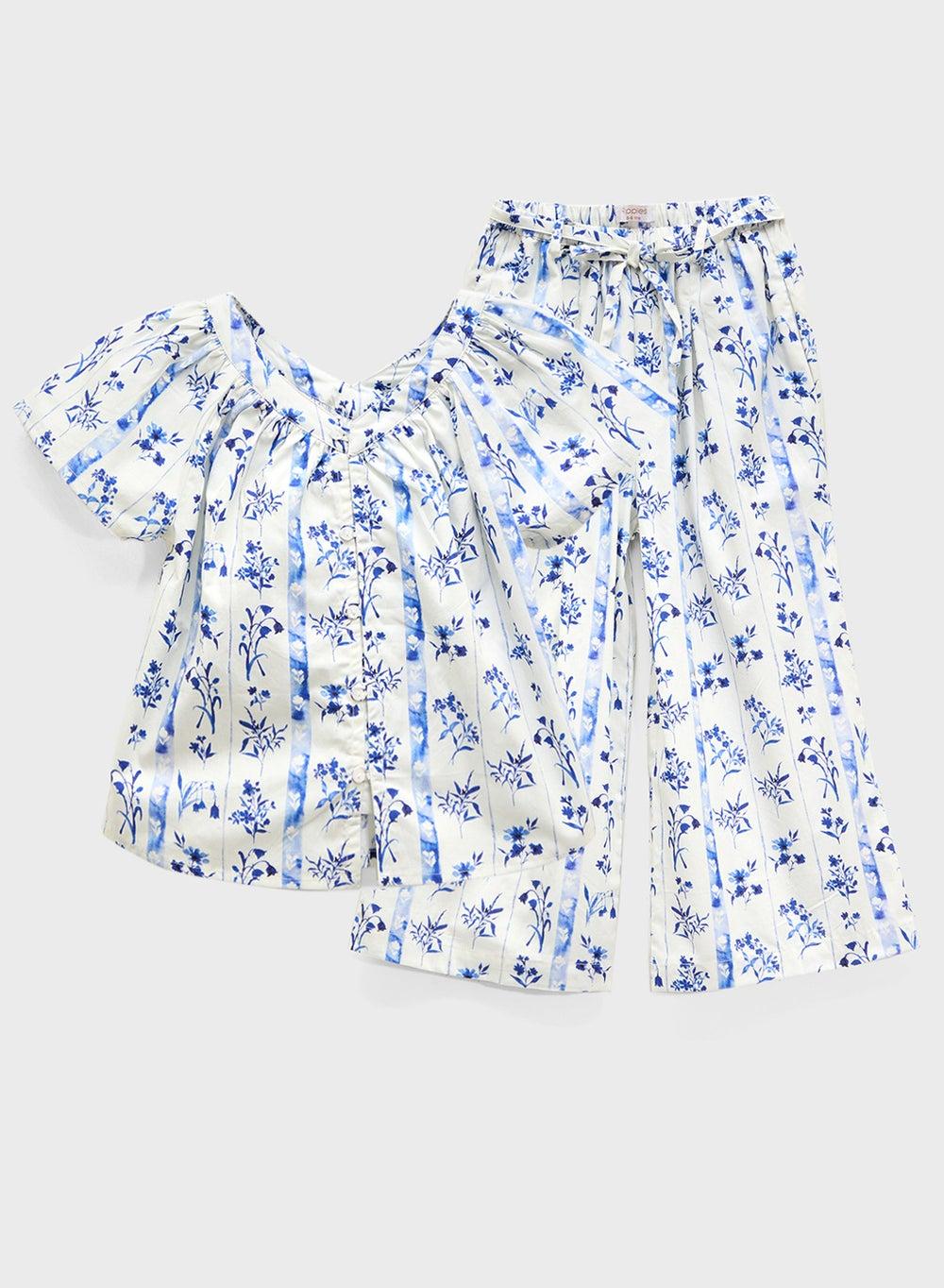 Girls Printed 2-Piece Set with Ruffled V-Neck Blouse - Image 1