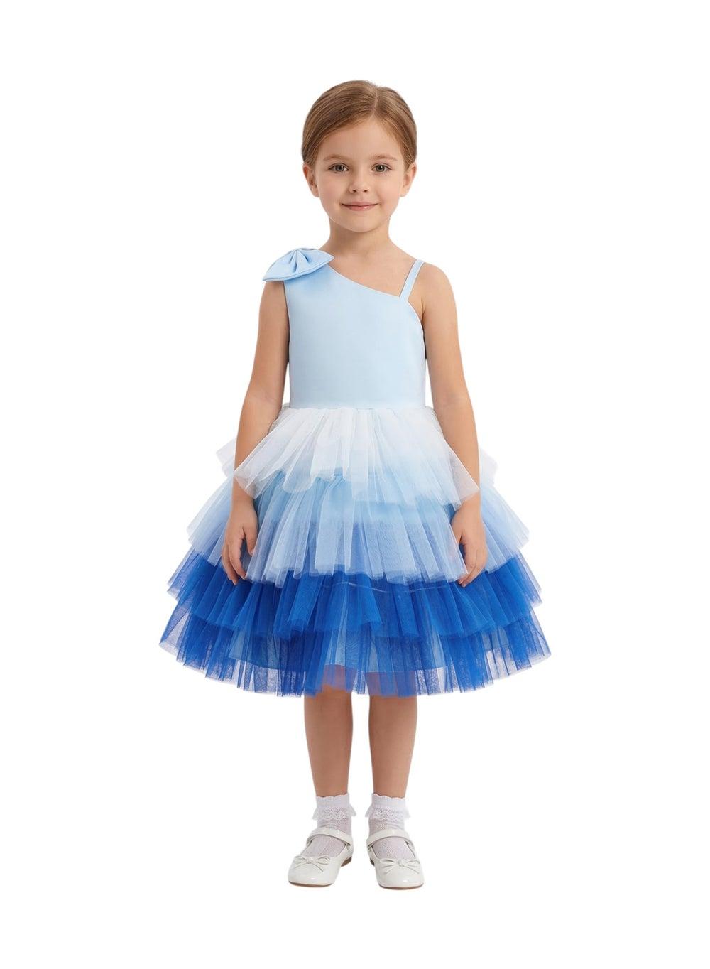 D'Daniela Ombre Tulle Girls Dress with Bow - Image 1