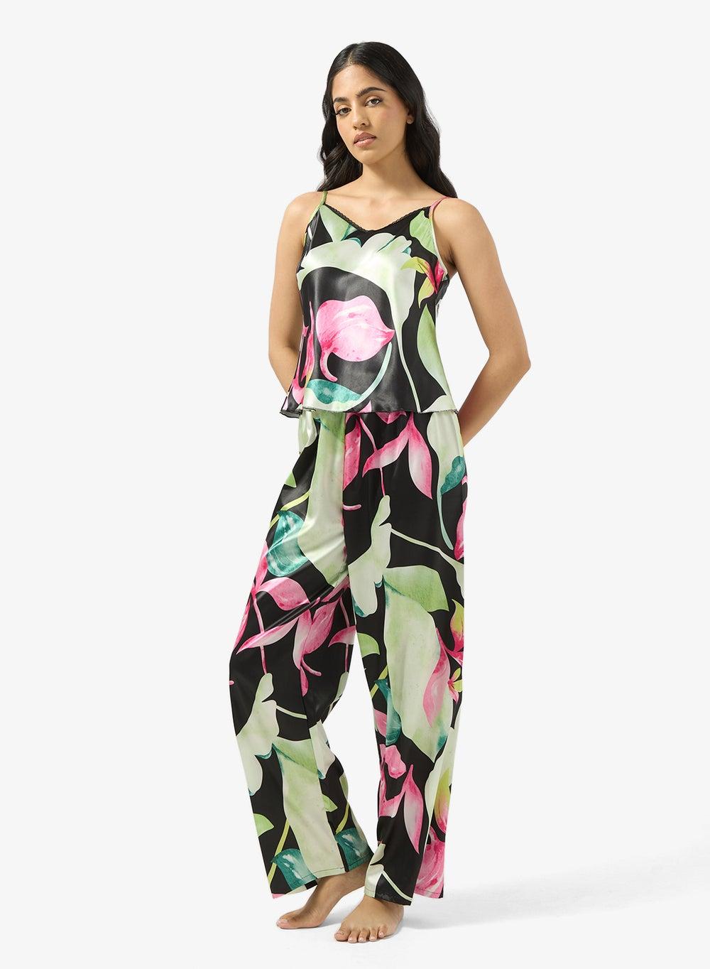 Satin Printed Cami & Pyjama Set - Image 1