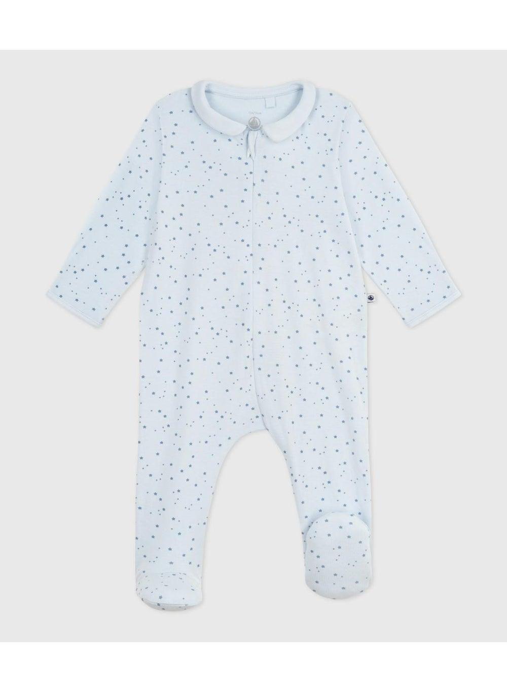 Baby Star Print Cotton Pyjama Suit with Collar - Image 1